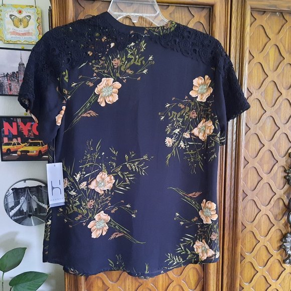 HANNAH Floral Crochet-Lace Pintuck Buttondown Blouse- NWT, Size PS - Picture 8 of 16